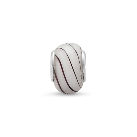 White Glass Bead with Black Lines