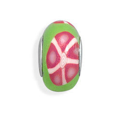 Green Bead with Pink and White Floral Design