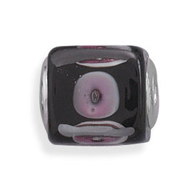 Black and Purple Glass Cube Bead