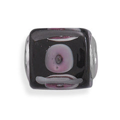 Black and Purple Glass Cube Bead