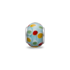 Blue Glass Bead with Multicolor Polka Dots