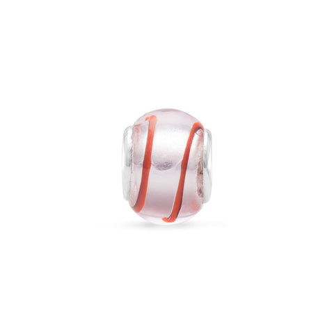 Foil Glass Bead with Red Stripes