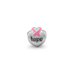 Pink Ribbon "Hope" Heart Bead
