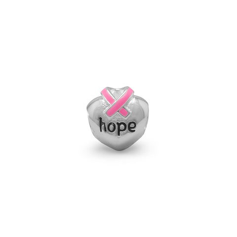 Pink Ribbon "Hope" Heart Bead