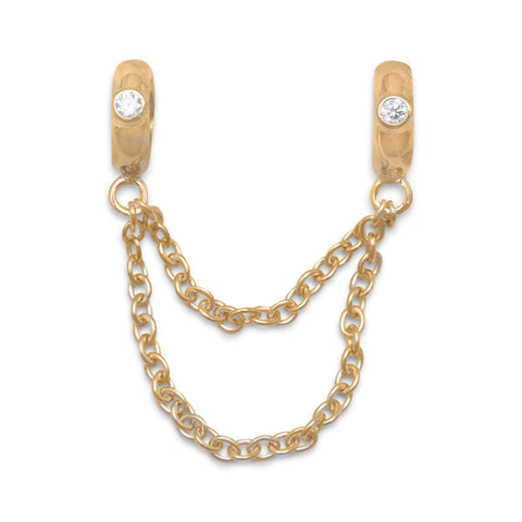 14 Karat Gold Plated Double Bead with Chain and CZ