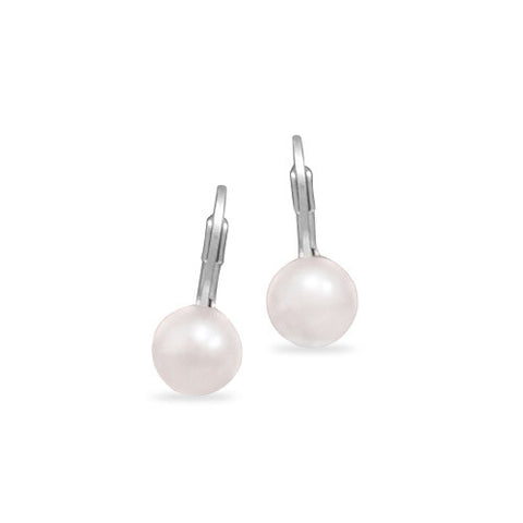 6mm White Cultured Freshwater Pearl on Lever Earrings