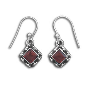 Diamond Shaped Faceted Garnet Earrings