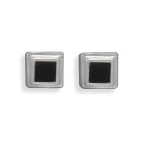Square Black Onyx Post  Earrings