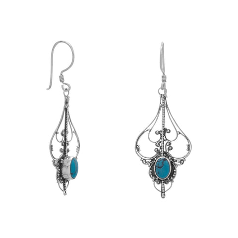 Oval Reconstituted Turquoise Cut Out Design Earrings