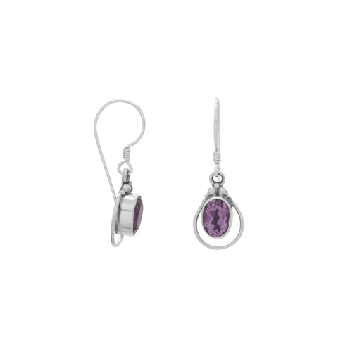 Oxidized Oval Amethyst Earrings on French Wire