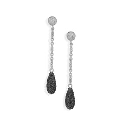 Rhodium Plated Black and Clear CZ Dangle Earrings