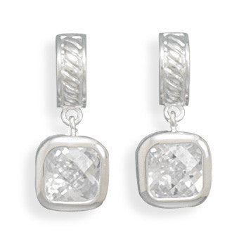 1/2 Line Hoop/8mm Square CZ Post Earrings