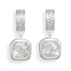 1/2 Line Hoop/8mm Square CZ Post Earrings