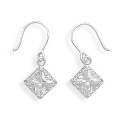 9mm Diamond Shape CZ/Crown Edge French Wire Earrings