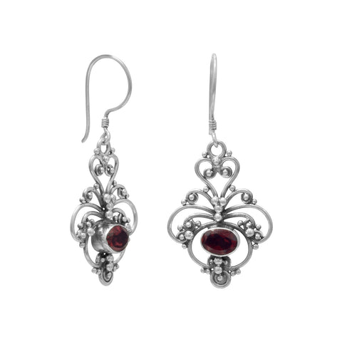 Oxidized Ornate Garnet Earrings
