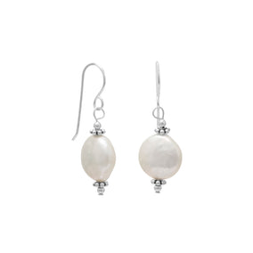 12mm Cultured Freshwater Coin Pearl with Bali Bead Earrings