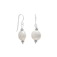 12mm Cultured Freshwater Coin Pearl with Bali Bead Earrings
