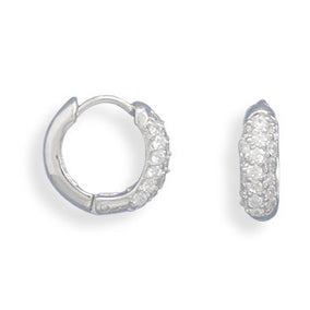 Rhodium Plated Small Pave CZ/Polished Hinged Earrings