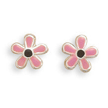 Pink/Black Enamel Flower Earrings