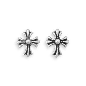 Small Oxidized Cross Post Earrings
