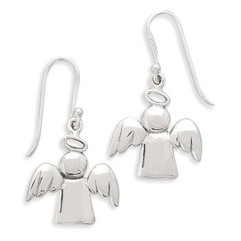 Polished Angel with Halo Earrings on French Wire