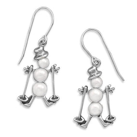 Cultured Freshwater Pearl Skiing Snowman Earrings