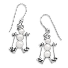 Cultured Freshwater Pearl Skiing Snowman Earrings