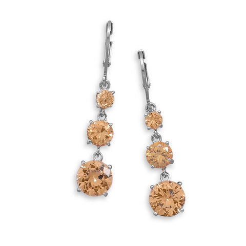 Rhodium Plated Earrings with Graduated Champagne CZs
