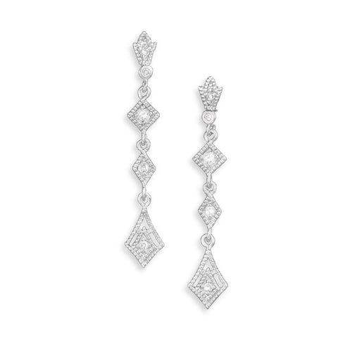 Rhodium Plated Post Drop CZ Earrings