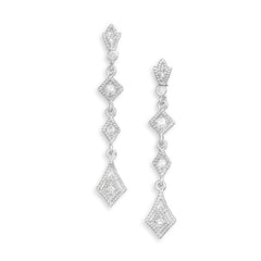 Rhodium Plated Post Drop CZ Earrings