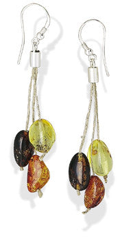 Three Strand Cord with Multicolor Baltic Amber Earrings on French Wire