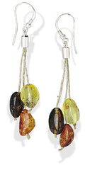 Three Strand Cord with Multicolor Baltic Amber Earrings on French Wire