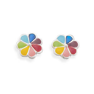 Multicolor Enamel Flower Post Earrings