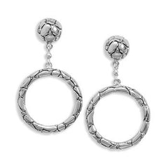 Rhodium Plated Oxidized Cobblestone Drop Earrings