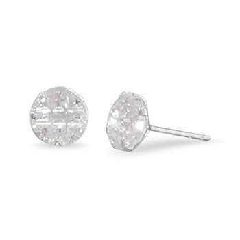 8mm Round CZ "9 Cut" Design Earrings