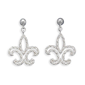 Rhodium Plated Fleur de Lis Post Earrings