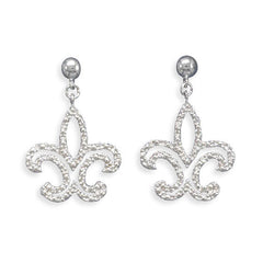 Rhodium Plated Fleur de Lis Post Earrings
