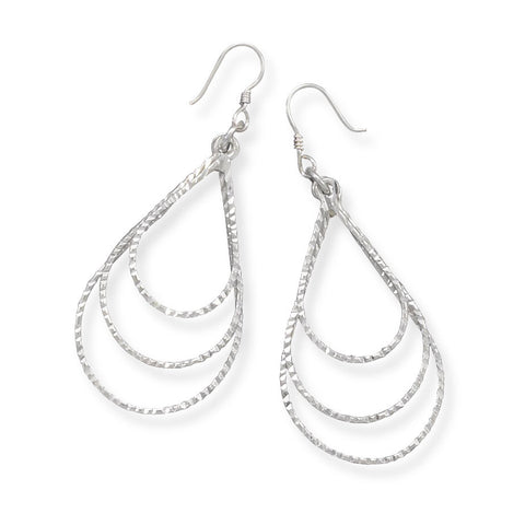 Graduated Diamond Cut Open Pear Drop Earrings