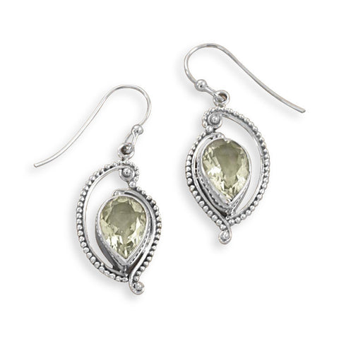 Green Amethyst French Wire Earrings with Cut Out Bead Design