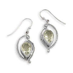 Green Amethyst French Wire Earrings with Cut Out Bead Design