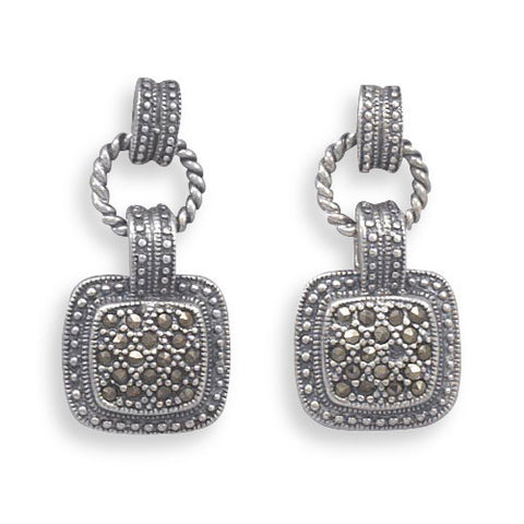 Oxidized Post Earrings with Square Marcasite Drop