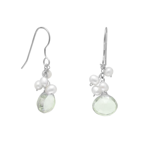Green Amethyst and Cultured Freshwater Pearl French Wire Earrings