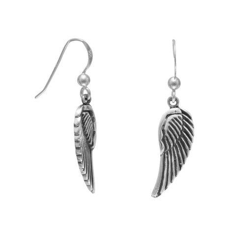 Oxidized Angel Wings French Wire Earrings