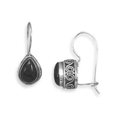Black Onyx with Scroll Side Design Wire Earrings