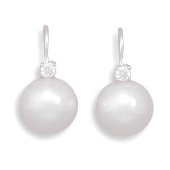 Simulated Pearl and CZ Wire Earrings