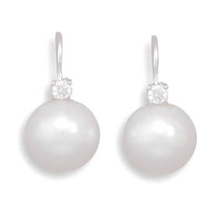 Simulated Pearl and CZ Wire Earrings