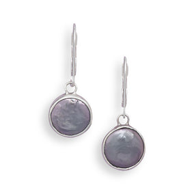 Grey Cultured Freshwater Coin Pearl Lever Back Earrings