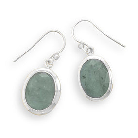 Oval Rough-Cut Emerald French Wire Earrings