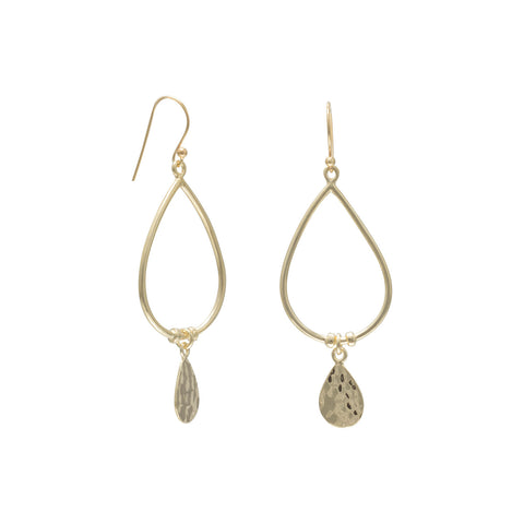 14 Karat Gold Plated French Wire Earrings with Hammered Drops