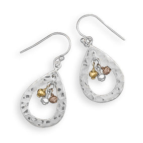 Hammered French Wire Earrings with Tri Tone Bead Drop